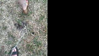 after restaurant drinks this submissive milf bitch pisses publicly on the way home for dirty comedy laughs