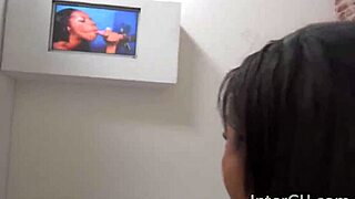 Ebony babe deepthroats massive cock through gloryhole interracial 😩💦