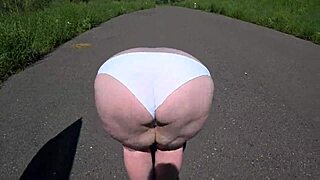 gf straps on to fuck fat booty milf outdoors near car in pov