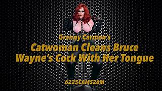 granny carmen as catwoman uh licks bruce wayne's cock deep with tongue
