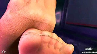 Goddess teases with beautiful ass and nylon feet close-up in flesh pantyhose!