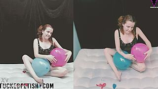 new redhead model ines pops balloons with her tits and ass