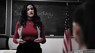 Teen charms big-titted teacher's stepson for better marks.