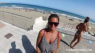 wow he invites her for cream but she sucks his huge clit street style HUGE BOOBS TOO!