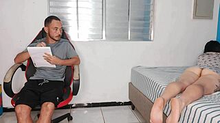 excited stepsis bares curvy ass to tease stepbro during workout dirty talk!