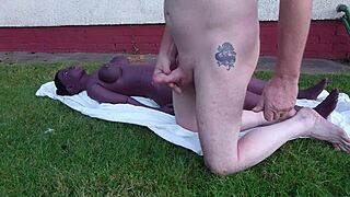 in the open air he rams his fuck doll hard during a rushed outdoor quickie part two