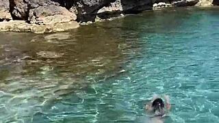 Risky Beach Blowjob Delivers Sloppy Cumshot to Teen Brunette Model in POV Backstage Action