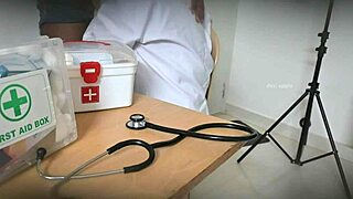 doctor sneaks steamy blowjob on patient cock in clinic shadows