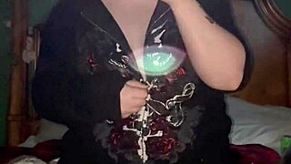 chubby goth girl teases her curves slowly