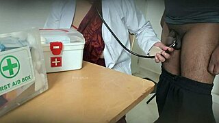 doctor sneaks steamy blowjob on patient cock in clinic shadows