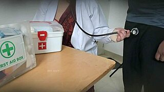 doctor sneaks steamy blowjob on patient cock in clinic shadows