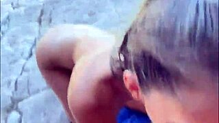 Risky Beach Blowjob Delivers Sloppy Cumshot to Teen Brunette Model in POV Backstage Action