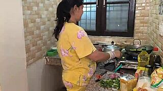 he fingers her wet pussy then fucks mature housewife hard on kitchen counter