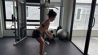 gym workout done... next one's naked with my tight athletic body, curly hair and braces 😏💪🏋️‍♀️🔥