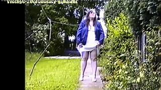 Hey, bank manager elizabeth hogben pees in garden upskirt