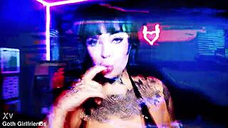 angel summer the horny goth gets ridden hard, dominated roughly in fishnets and lingerie till she squirms