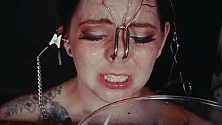 imagine emo goth whore bound in garage, face tied, crying from rough piss punishment