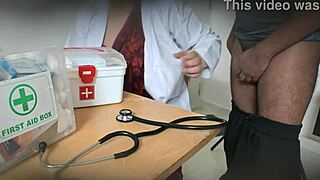 doctor sneaks steamy blowjob on patient cock in clinic shadows