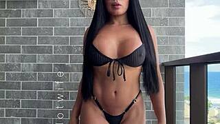 pota casada tries on sexy see-through bikinis which one for the beach?