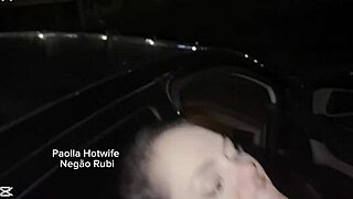 Paolla hotwife teaches 23cm black stud doggystyle car fuck as cuckold watches