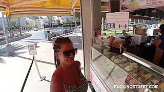 wow he invites her for cream but she sucks his huge clit street style HUGE BOOBS TOO!