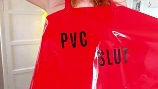 Squirting Redhead Milf in PVC Apron Masturbates Wildly