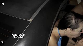 Paolla hotwife teaches 23cm black stud doggystyle car fuck as cuckold watches