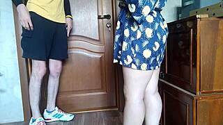 mature milf grabs virgin courier's cock for hot handjob until he cums hard