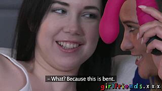 brunette girlfriends lick pussies and use toys for orgasmic lesbian kissing session