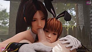 PETITE REDHEAD BUNNIES GIVE MONSTER COCK DEEPTHROATS BALL LICKS AND BLOWJOBS IN 3D