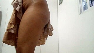 hijastra shows off her wet pussy and big tits while cleaning for stepdad