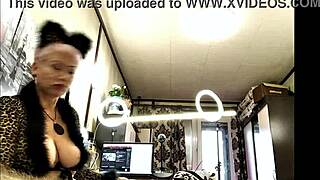 stepmom in leopard costume takes cock deep in shaved pussy close-up while acting slutty