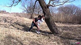 What if a stranger picked up this virgin teen for outdoor first blowjob? 😈