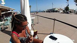 wow he invites her for cream but she sucks his huge clit street style HUGE BOOBS TOO!