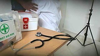 doctor sneaks steamy blowjob on patient cock in clinic shadows