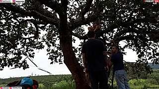 blonde and brunette get fucked hard on tree in street public orgy rippi