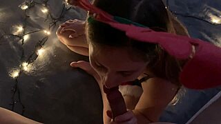 Christmas Eve Ends with Horny Stepsister Doggystyle Creampie in Skirt Perfect Body