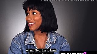 Big ass black milf gets so turned on after her playboy interview she masturbates hard.