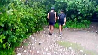 brazilian guy fucks tourist couple on trail then cums on their faces
