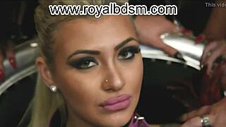 Mistresses Kennya Sheyla Aidaruler Lexa dominate blonde sub in leather bdsm show