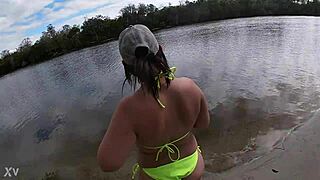 Busty Diamond Fishes Then Gets Pounded Outdoors by Hubby!