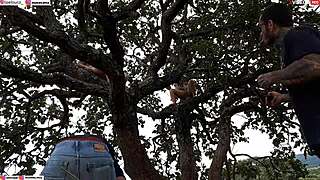 blonde and brunette get fucked hard on tree in street public orgy rippi