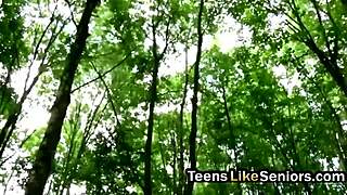 Old Man Slams Tight Teen Pussy Outdoors Doggy Style – What A Ride!