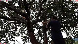 blonde and brunette get fucked hard on tree in street public orgy rippi