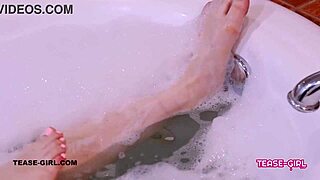Super cute teen bathes sexy then swallows daddy's cum on sofa