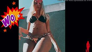 a very hot horny milf wife dances in bikini before pussy play in the garden