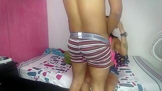 Hey hubby waits in living room while i take friend's huge cock doggystyle creampie