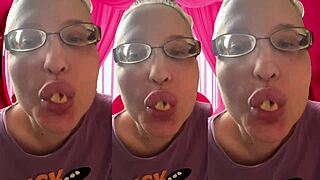 asmr glasses girl bursts bubblegum bubbles in headphones