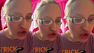 asmr glasses girl bursts bubblegum bubbles in headphones