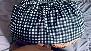 that long dress clings to her curvy fat ass as bbc pounds her doggystyle in homemade pov